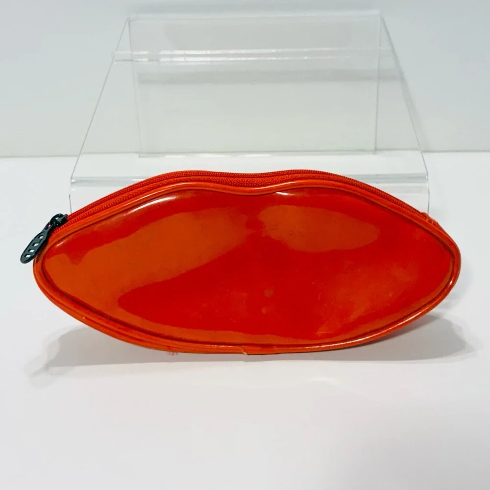90s Ultima II Revlon Red Patent Lip Shaped Cosmetic Bag Vintage Korea 8.5”x3.5”
